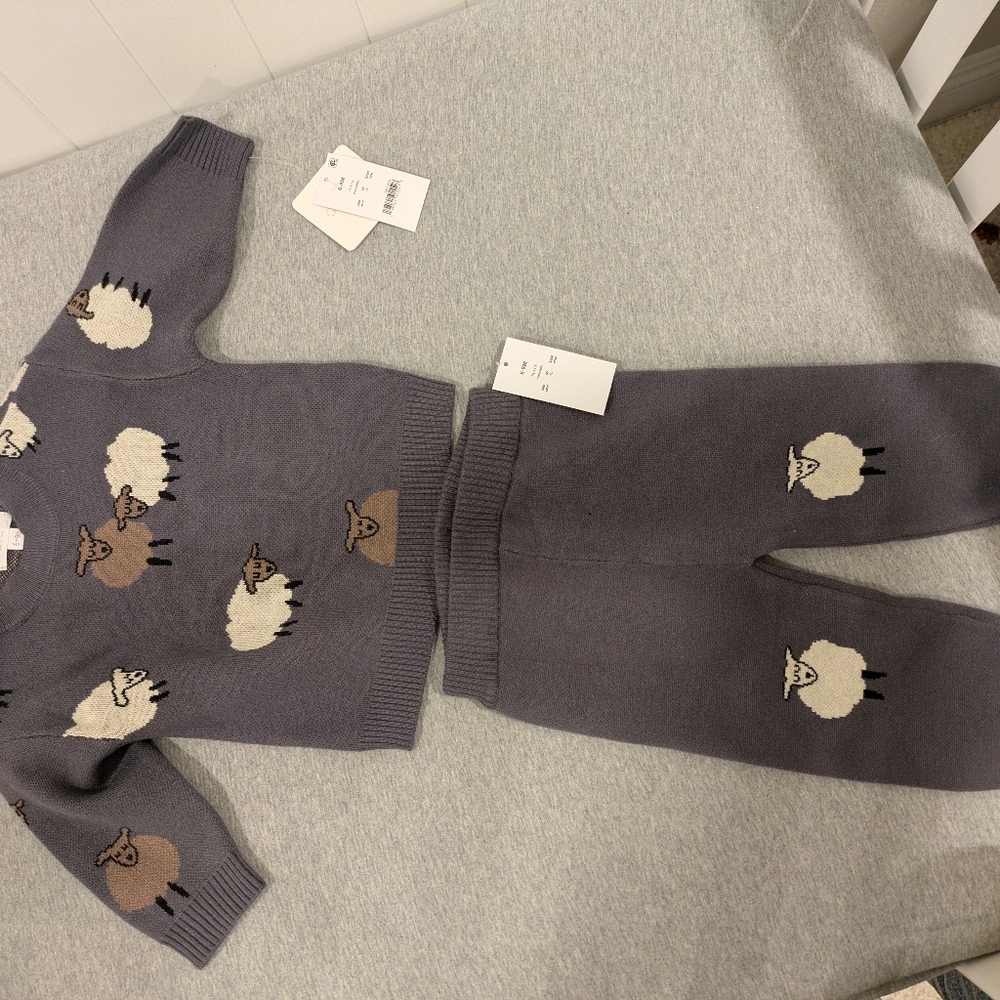 Gray Sheep Pattern Sweater and Pants Set